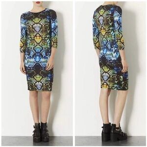 Topshop Jewel Tone Snake Print Long Sleeve Midi Dress